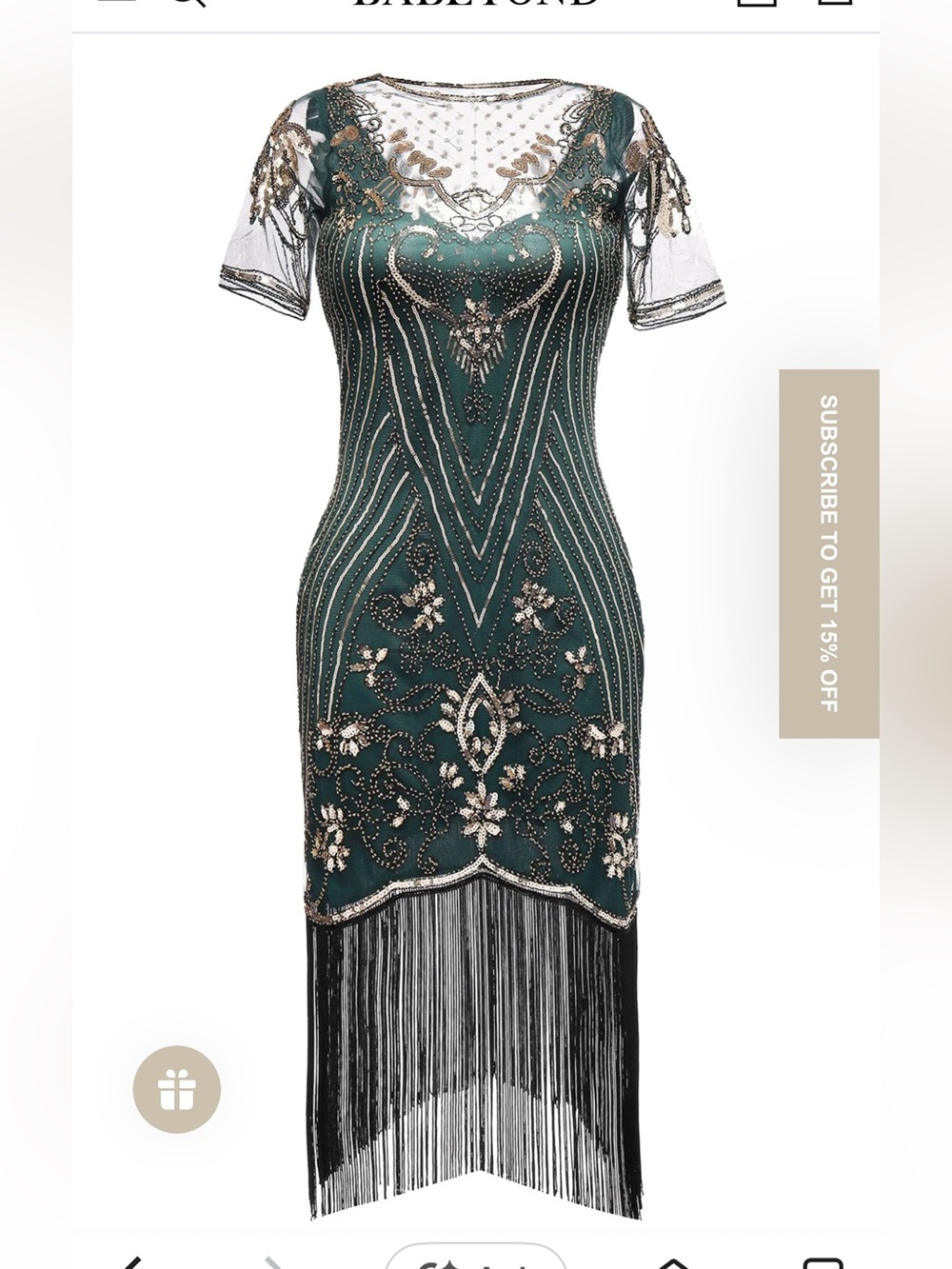 Babeyond Flapper Gatsby Fringe Sequin 1920s Dress Green - Picture 4 of 12